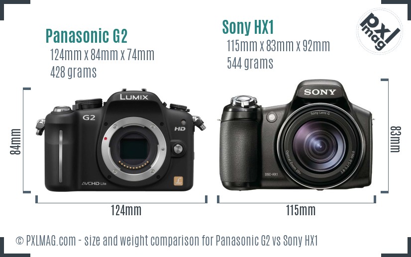 Panasonic G2 vs Sony HX1 size comparison