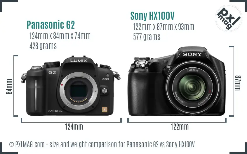 Panasonic G2 vs Sony HX100V size comparison Panasonic G2 vs Sony HX100V size comparison