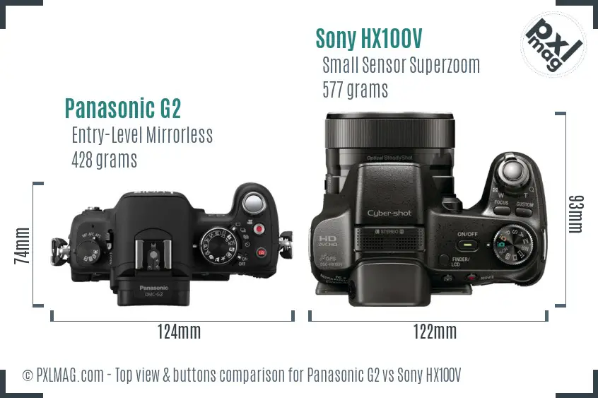 Panasonic G2 vs Sony HX100V top view buttons comparison Panasonic G2 vs Sony HX100V top view buttons comparison
