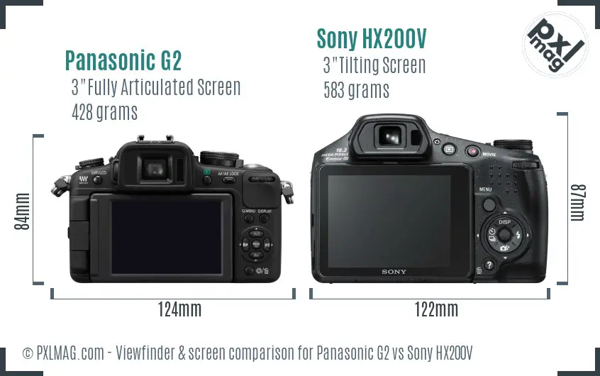 Panasonic G2 vs Sony HX200V Screen and Viewfinder comparison