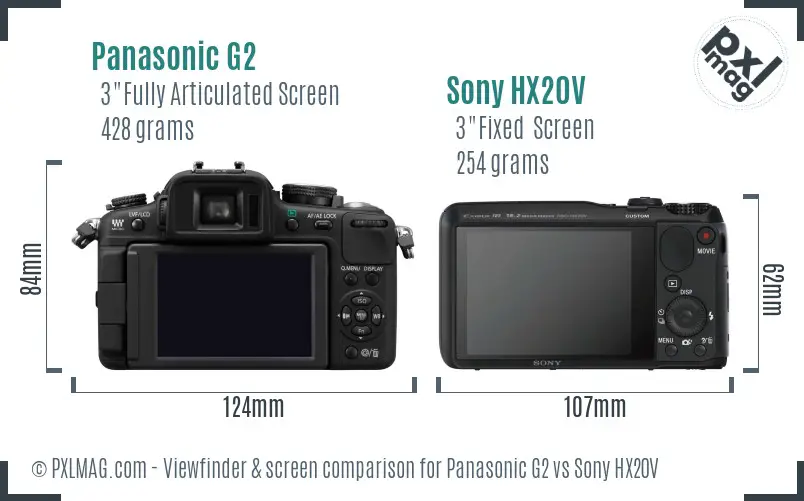 Panasonic G2 vs Sony HX20V Screen and Viewfinder comparison