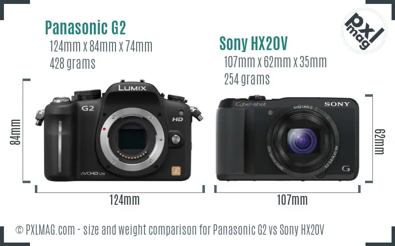 Panasonic G2 vs Sony HX20V size comparison