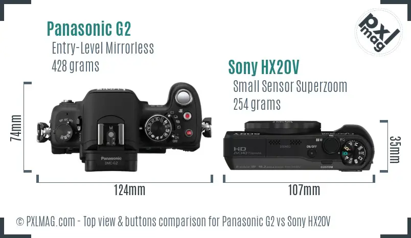 Panasonic G2 vs Sony HX20V top view buttons comparison