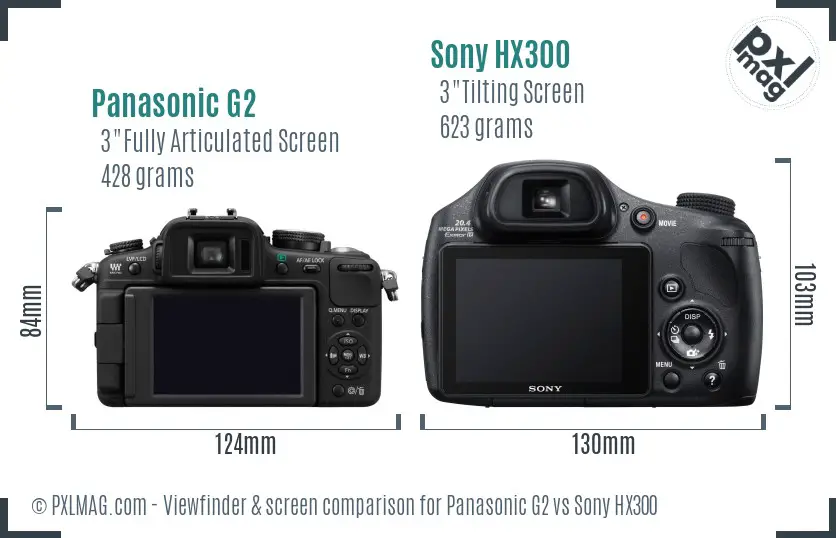 Panasonic G2 vs Sony HX300 Screen and Viewfinder comparison