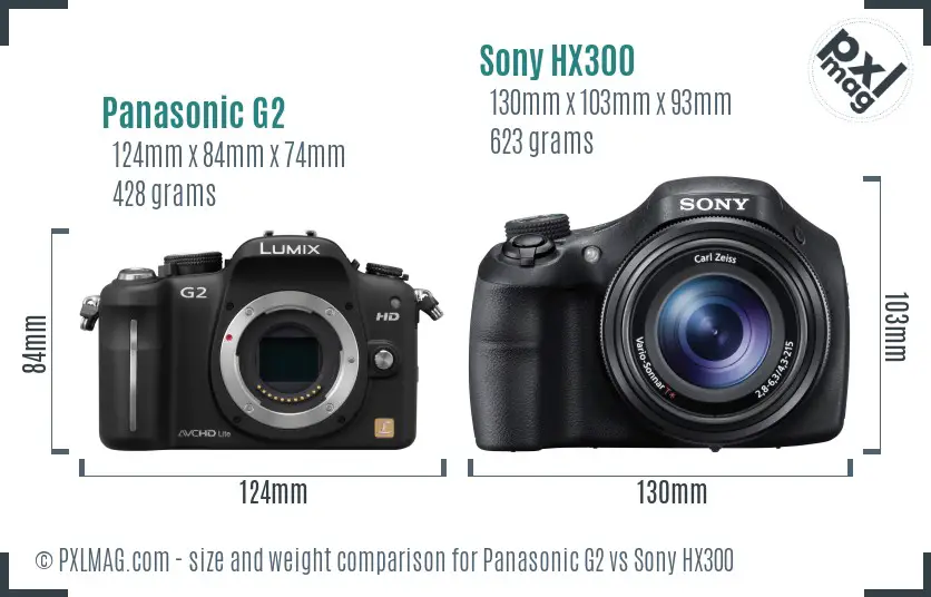 Panasonic G2 vs Sony HX300 size comparison