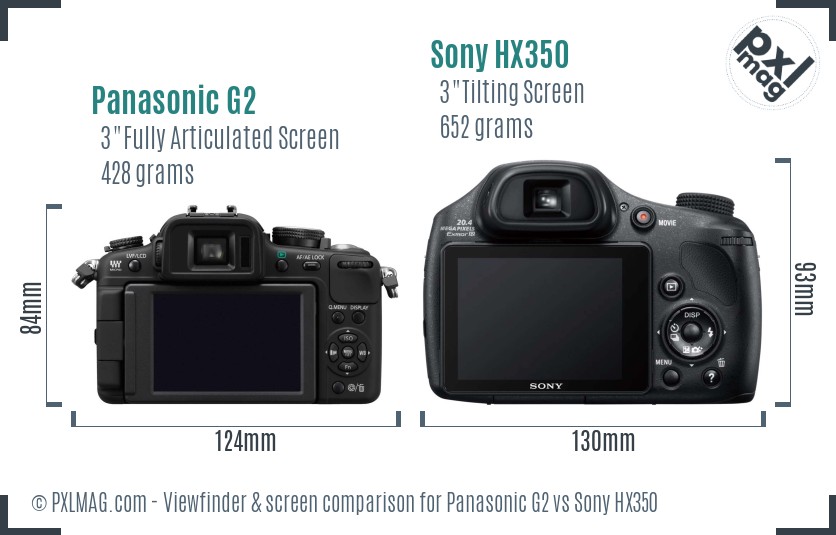 Panasonic G2 vs Sony HX350 Screen and Viewfinder comparison