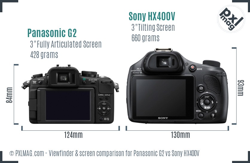 Panasonic G2 vs Sony HX400V Screen and Viewfinder comparison