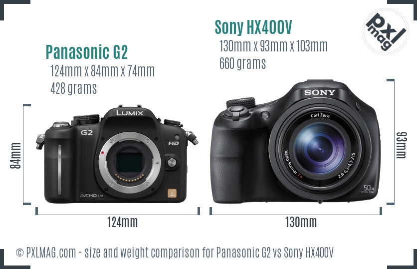 Panasonic G2 vs Sony HX400V size comparison