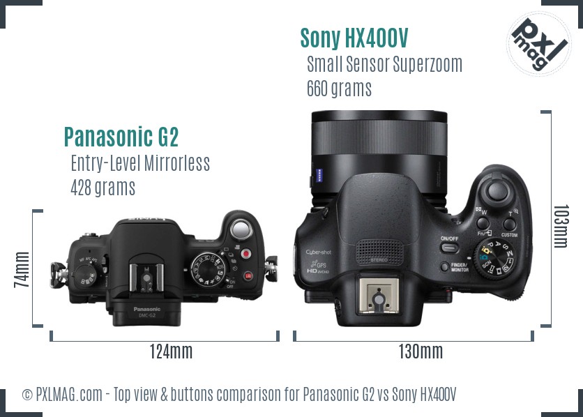Panasonic G2 vs Sony HX400V top view buttons comparison