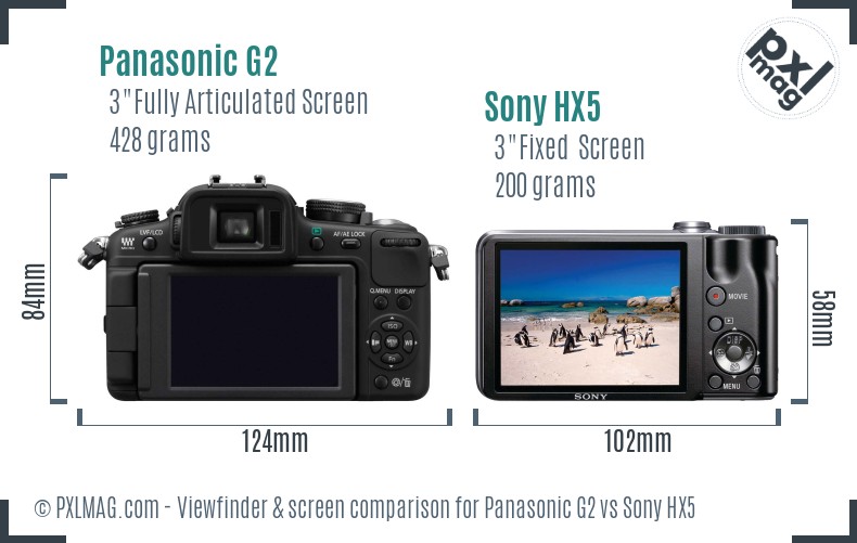 Panasonic G2 vs Sony HX5 Screen and Viewfinder comparison