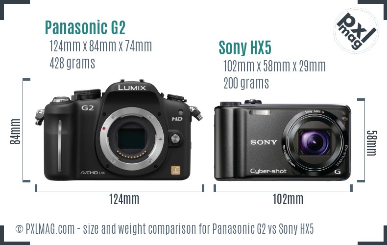 Panasonic G2 vs Sony HX5 size comparison