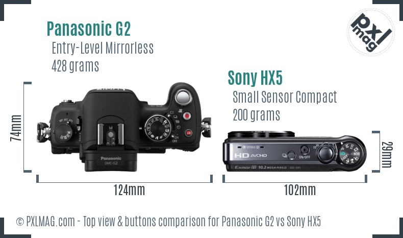 Panasonic G2 vs Sony HX5 top view buttons comparison