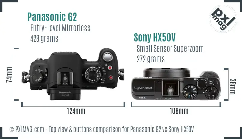 Panasonic G2 vs Sony HX50V top view buttons comparison