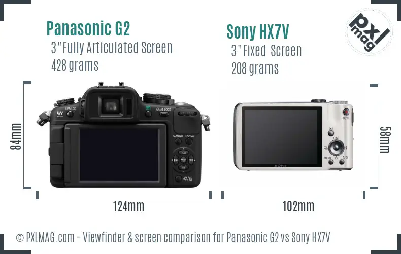 Panasonic G2 vs Sony HX7V Screen and Viewfinder comparison