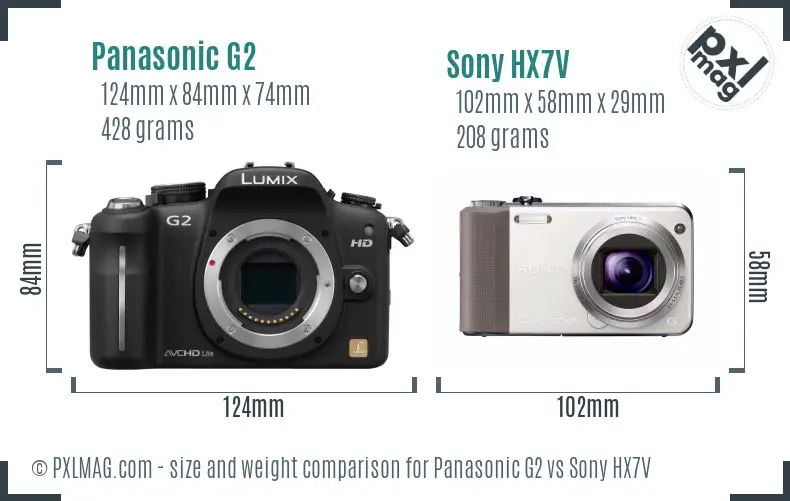 Panasonic G2 vs Sony HX7V size comparison