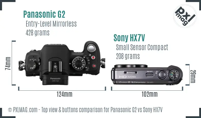 Panasonic G2 vs Sony HX7V top view buttons comparison