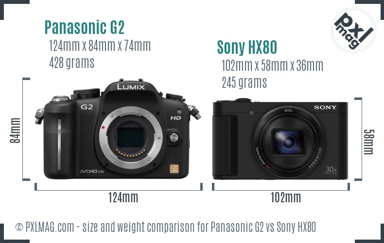 Panasonic G2 vs Sony HX80 size comparison Panasonic G2 vs Sony HX80 size comparison