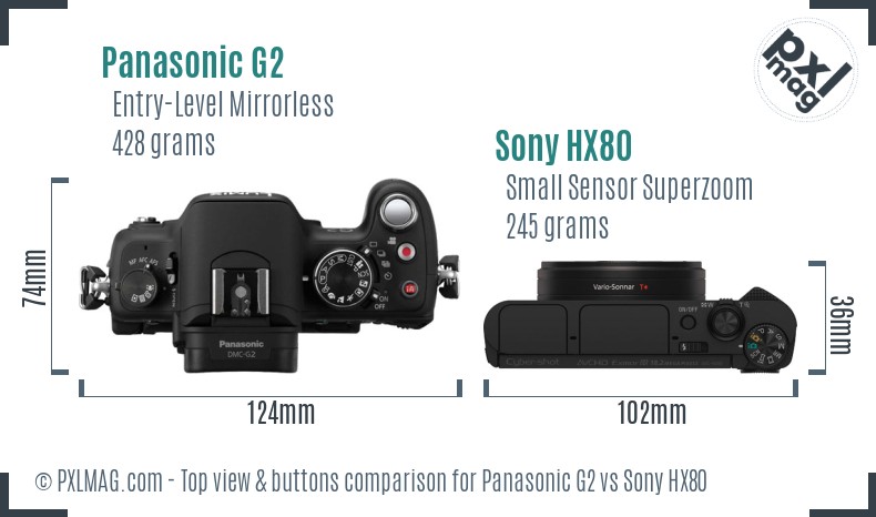 Panasonic G2 vs Sony HX80 top view buttons comparison