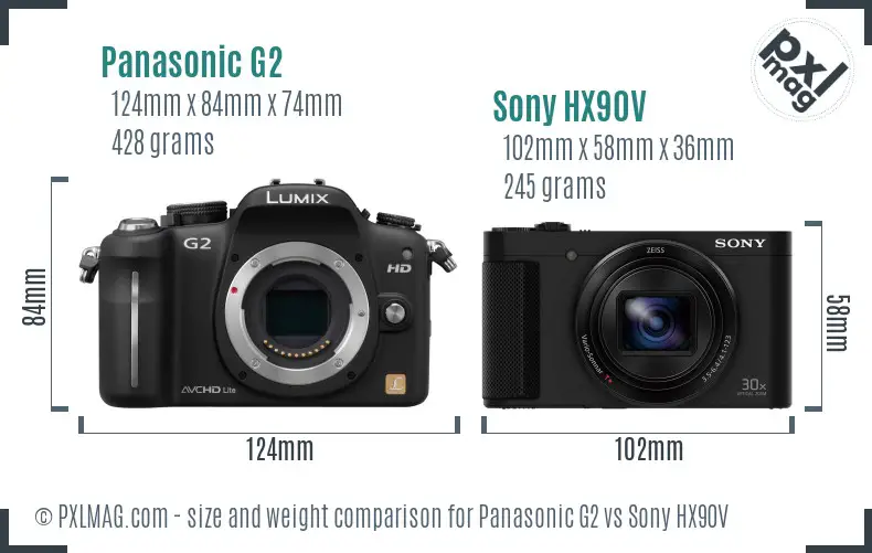 Panasonic G2 vs Sony HX90V size comparison