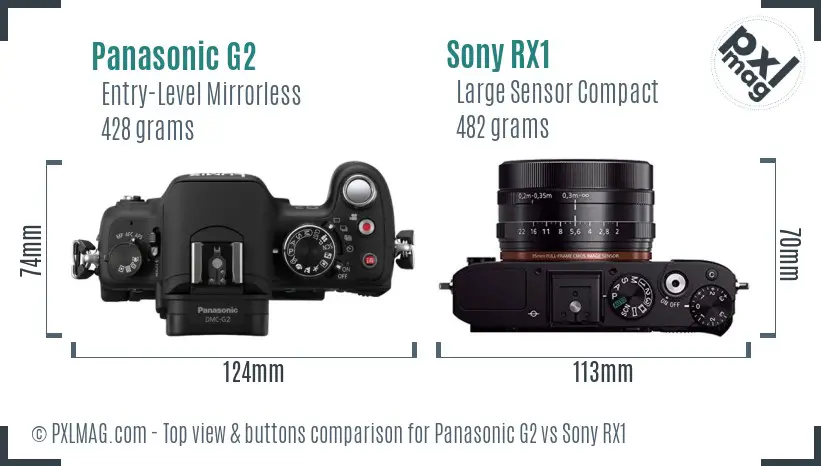 Panasonic G2 vs Sony RX1 top view buttons comparison
