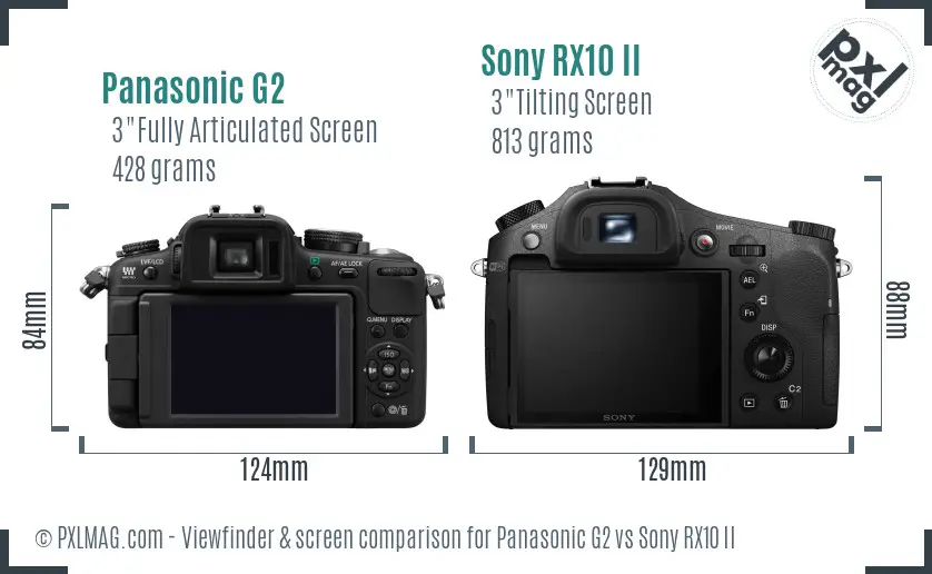 Panasonic G2 vs Sony RX10 II Screen and Viewfinder comparison