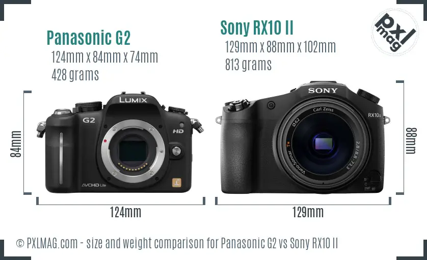 Panasonic G2 vs Sony RX10 II size comparison