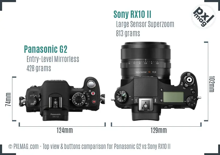 Panasonic G2 vs Sony RX10 II top view buttons comparison