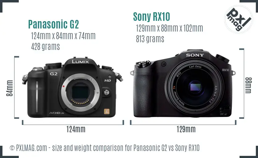 Panasonic G2 vs Sony RX10 size comparison Panasonic G2 vs Sony RX10 size comparison