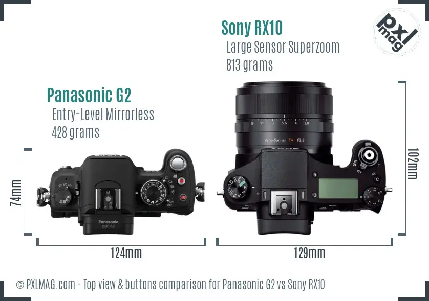 Panasonic G2 vs Sony RX10 top view buttons comparison