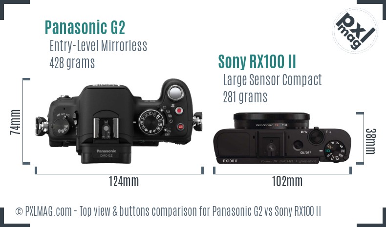 Panasonic G2 vs Sony RX100 II top view buttons comparison