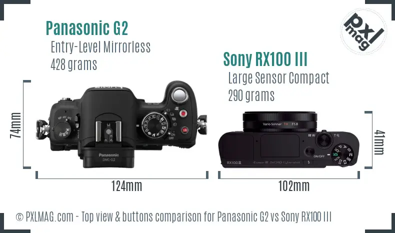 Panasonic G2 vs Sony RX100 III top view buttons comparison
