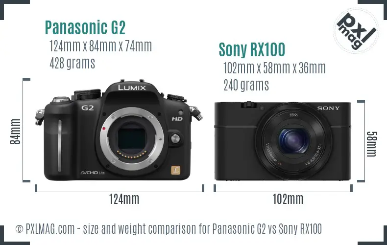 Panasonic G2 vs Sony RX100 size comparison