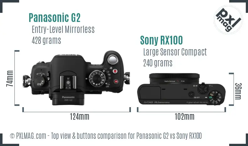 Panasonic G2 vs Sony RX100 top view buttons comparison