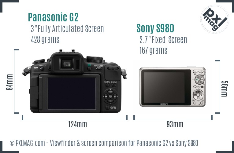 Panasonic G2 vs Sony S980 Screen and Viewfinder comparison