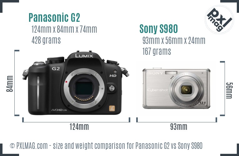 Panasonic G2 vs Sony S980 size comparison