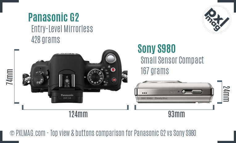 Panasonic G2 vs Sony S980 top view buttons comparison