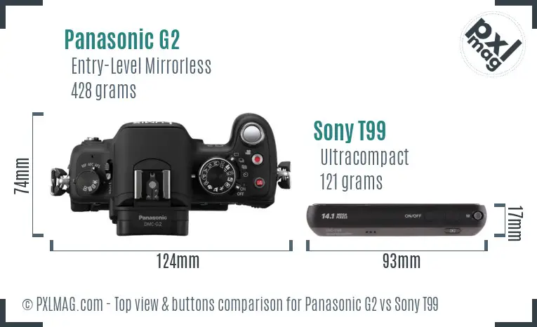 Panasonic G2 vs Sony T99 top view buttons comparison Panasonic G2 vs Sony T99 top view buttons comparison