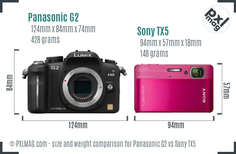 Panasonic G2 vs Sony TX5 size comparison
