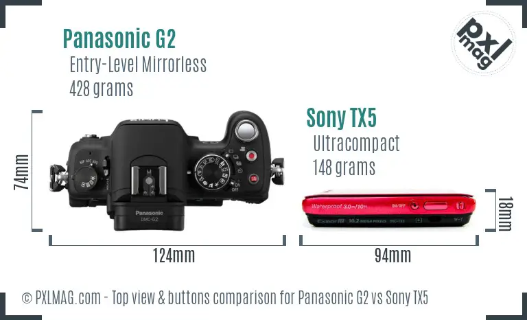 Panasonic G2 vs Sony TX5 top view buttons comparison
