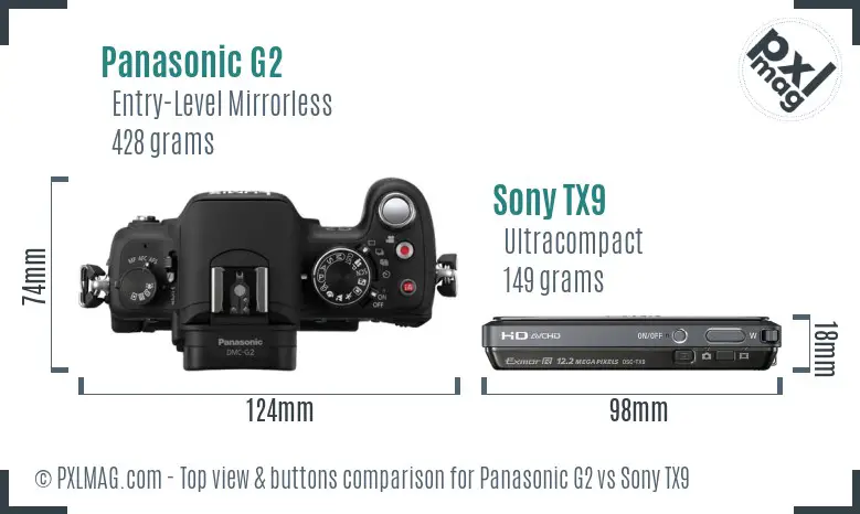 Panasonic G2 vs Sony TX9 top view buttons comparison Panasonic G2 vs Sony TX9 top view buttons comparison