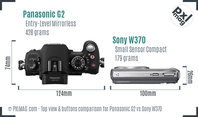 Panasonic G2 vs Sony W370 top view buttons comparison