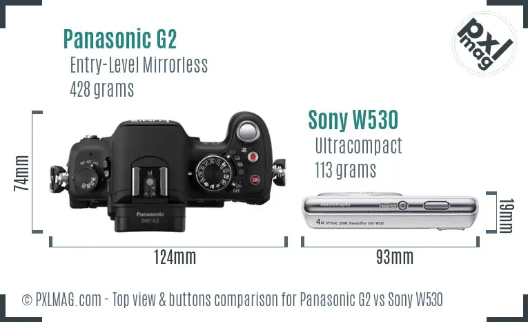Panasonic G2 vs Sony W530 top view buttons comparison