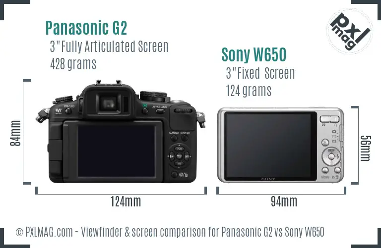 Panasonic G2 vs Sony W650 Screen and Viewfinder comparison