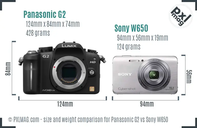 Panasonic G2 vs Sony W650 size comparison