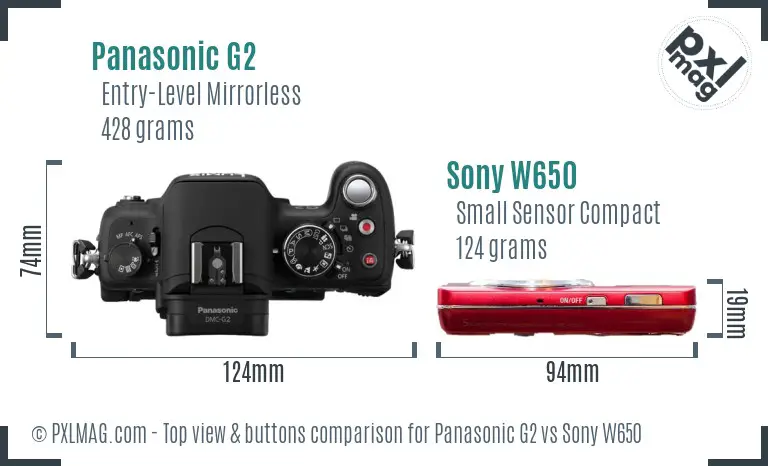 Panasonic G2 vs Sony W650 top view buttons comparison