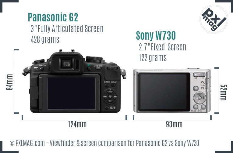 Panasonic G2 vs Sony W730 Screen and Viewfinder comparison