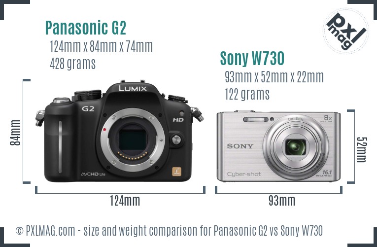 Panasonic G2 vs Sony W730 size comparison