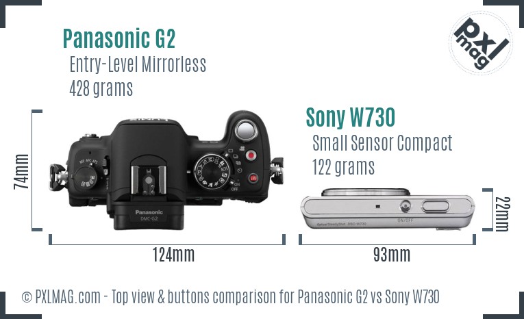 Panasonic G2 vs Sony W730 top view buttons comparison