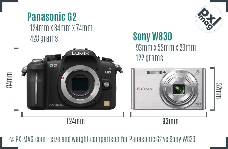 Panasonic G2 vs Sony W830 size comparison Panasonic G2 vs Sony W830 size comparison