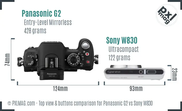 Panasonic G2 vs Sony W830 top view buttons comparison Panasonic G2 vs Sony W830 top view buttons comparison
